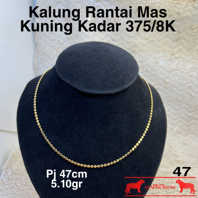 Kalung Rantai Emas Asli Kadar 375/8K Model Jubilee Biji Lada Gepeng Emas Asli
