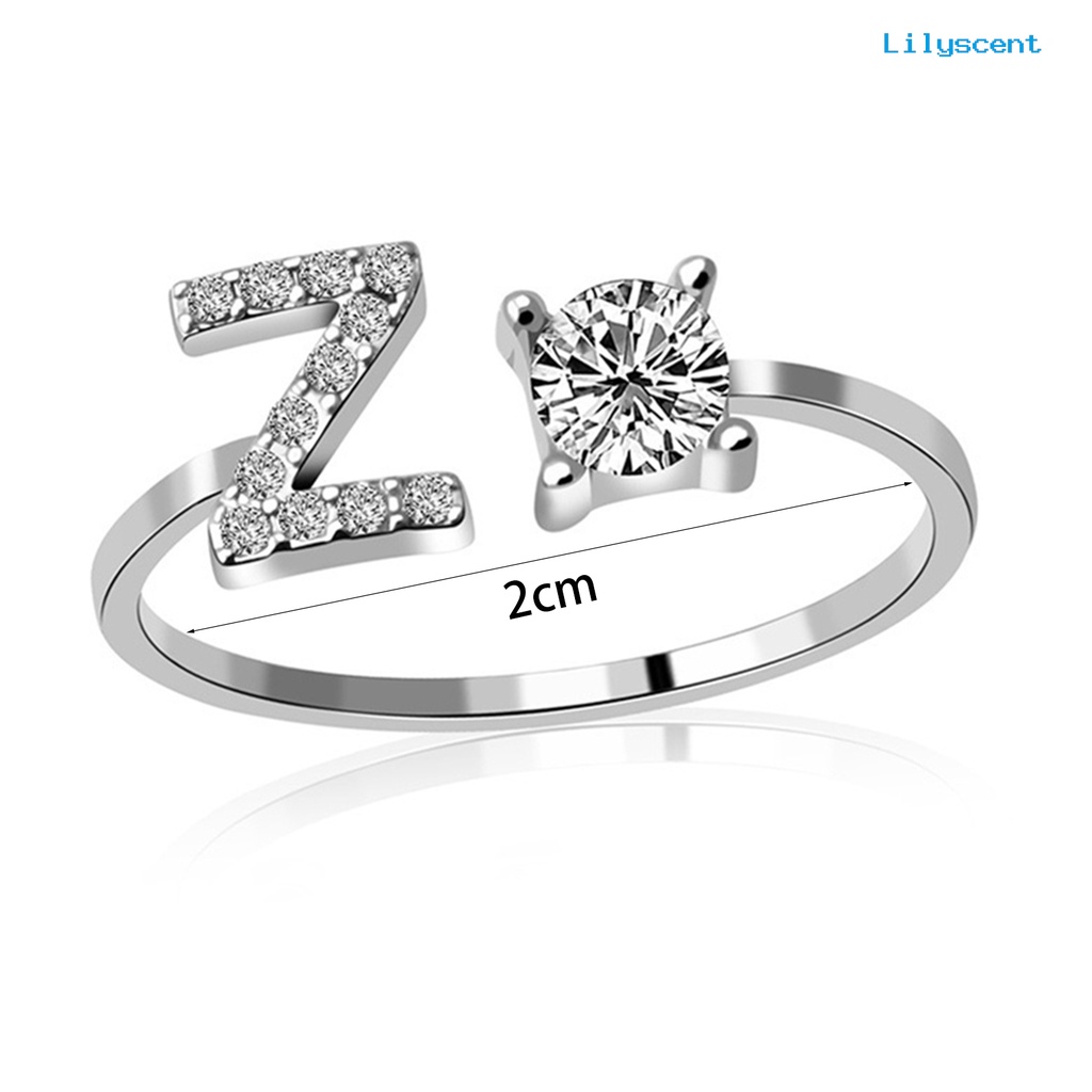 Cincin Model Terbuka Adjustable Desain Alfabet Warna Silver Untuk Wanita