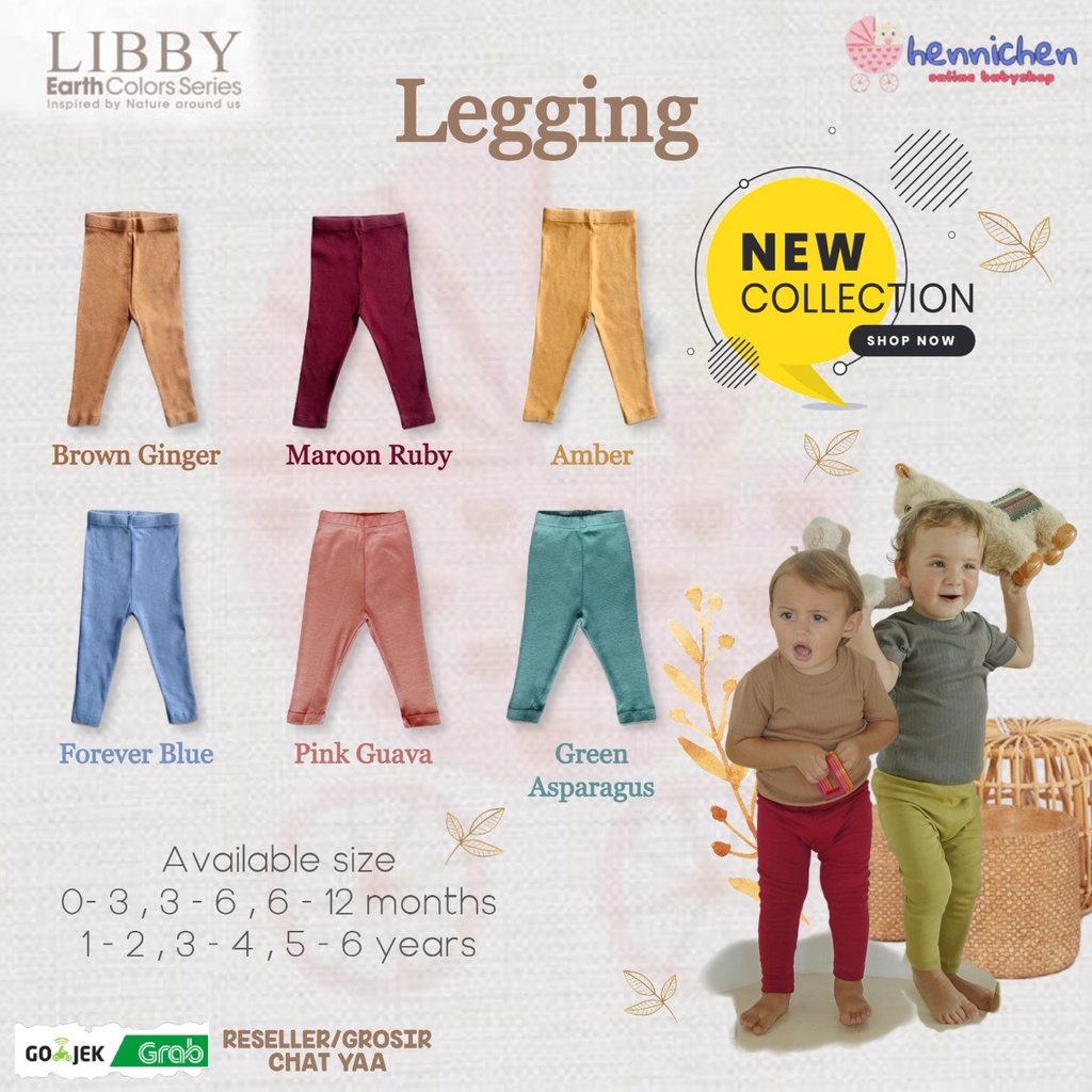 WARNA BARU Libby baby libby Earth Series Legging Rib Cotton 1-6 tahun legging anak perempuan legging unisex legging bayi Part 3