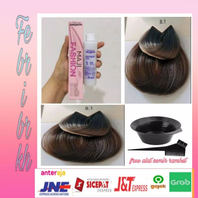 Cat rambut L'oreal maji Fashion 8.1 Mineral blue light Ash blonde plus oxidant cream