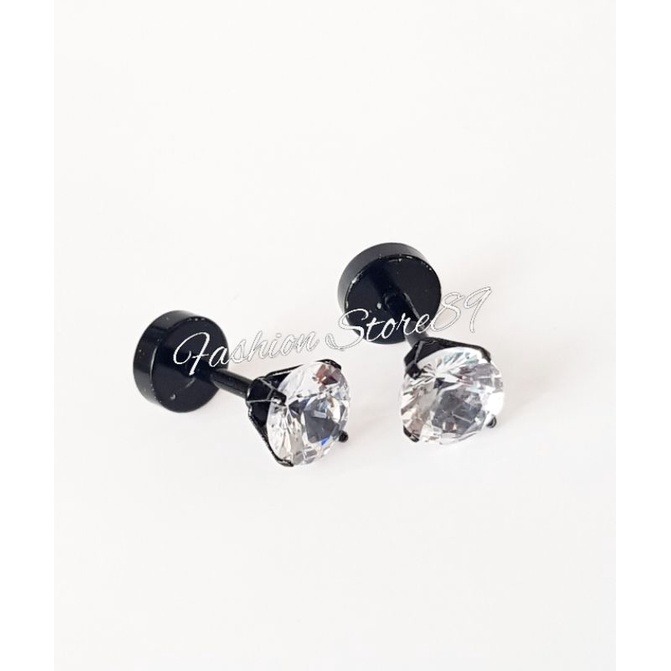 Titanium Anting Roda Permata Zircon Black White Antikarat anting roda Pria Wanita Impor