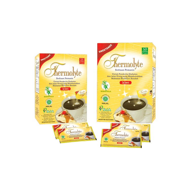 

Thermolyte Diet Sugar Sachet Gula Diet Dari Tebu Alami Untuk Diet & Diabetes No Aspartan 25 sachet dan 50 sachet