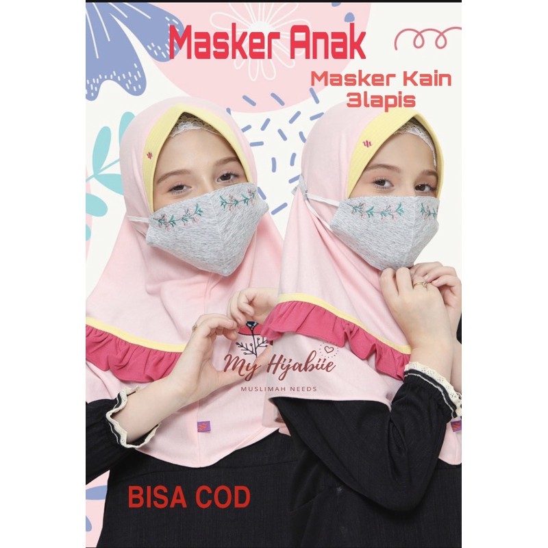 Masker Kain Anak Nibras 3 Lapis - Masker Hijab Anak Anti Pengap Lembut Murah