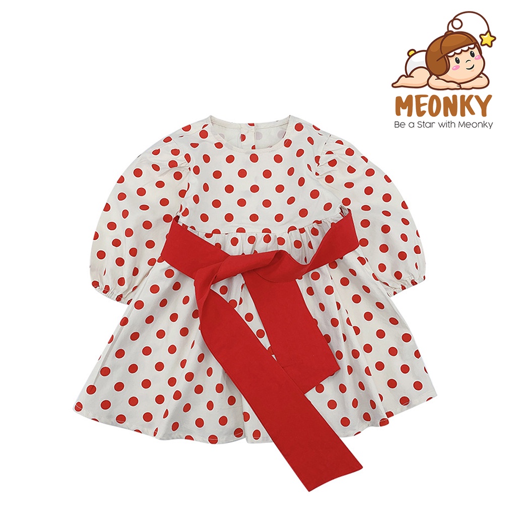 Meonky Official Shop Big Ramadhan Sale Baju Anak Perempuan Lengan Panjang Dress Pita Motif Polkadotte Made In Import ,100% Bahan Katun Yang Kualitas Premium Cocok Untuk Anak Usia 3 tahun Sampai 4 Tahun (G - 5)-2