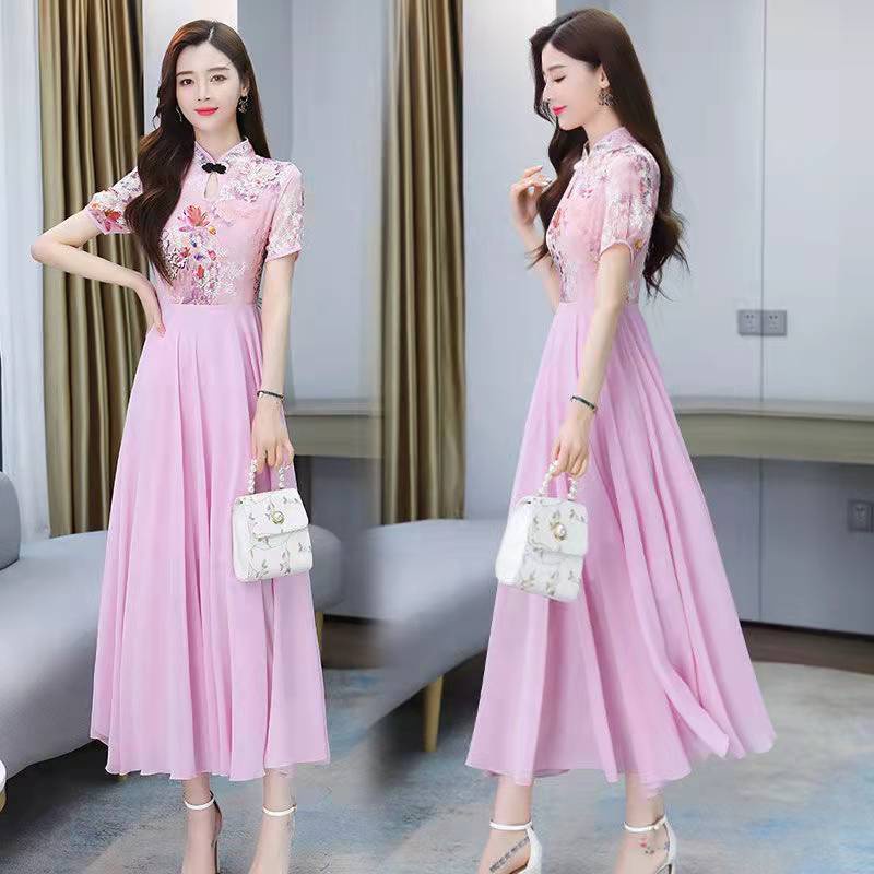 Improved cheongsam ice silk dress children's summer clothes 2022 new summer Vintage waist closing te