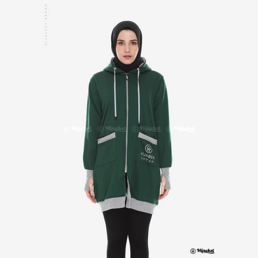 Hijacket Original Yukata Hijaket Jaket Jacket Wanita Muslimah Jaket Hoodie Cewek Jumbo Murah Terbaru Jaket Hijaber-GREEN