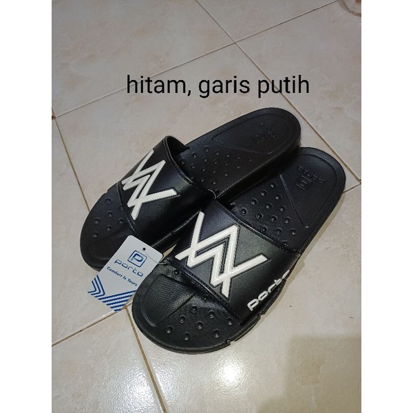 Sandal slop PORTO 1015,chart Insole geser gambar.-Hitam, garis putih