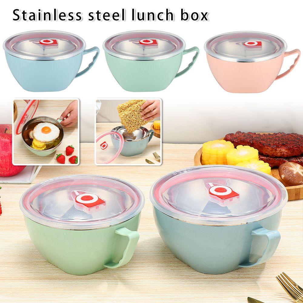 Solighter Mangkuk Sup Kreatif Stainless Steel Mangkuk Dengan Seal Instant Noodle Cup Bowl