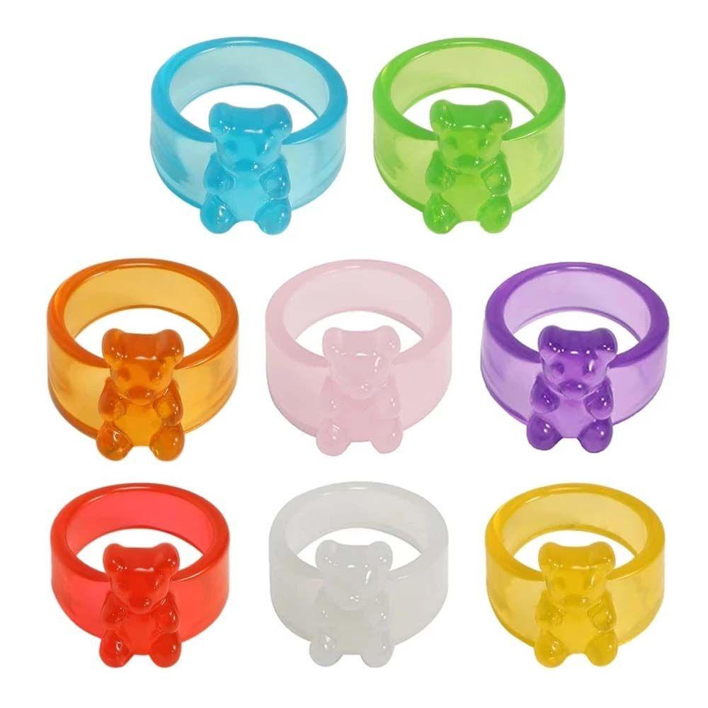 Mxbeauty Cincin Resin Lucu Geometris Warna Permen Beruang Bulat Gadis Gaya Korea Rings