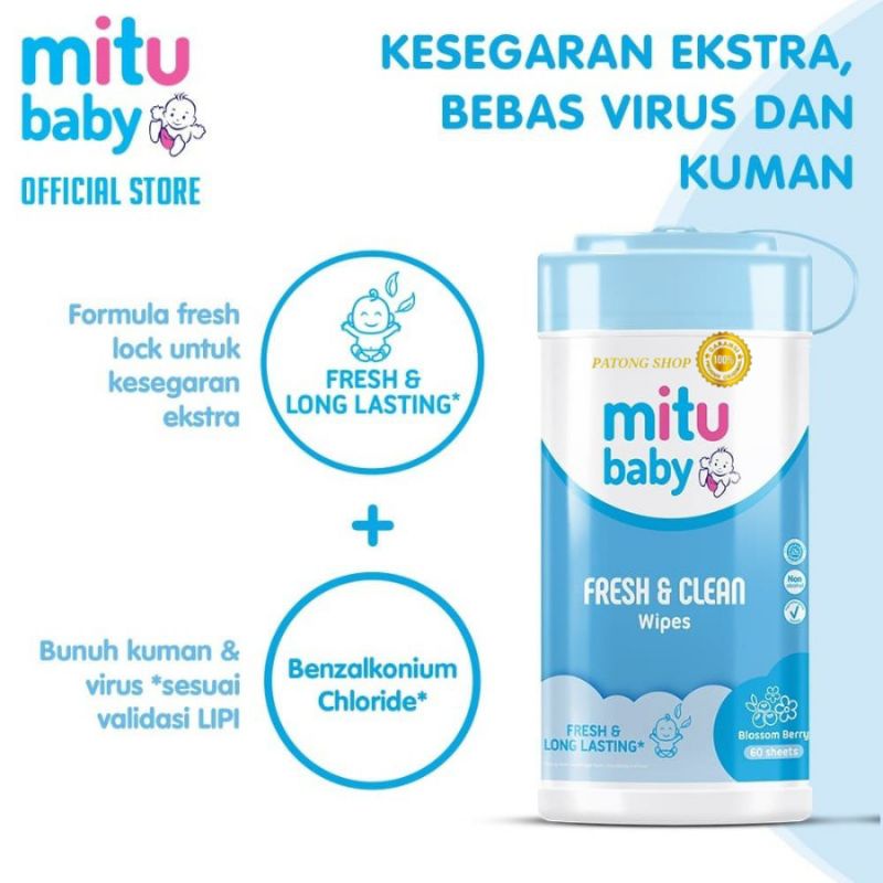 Mitu Baby Tisu Basah Fresh &amp; Clean BLUE Bottle 60's - pilihan Ibu bijak anti berantakan