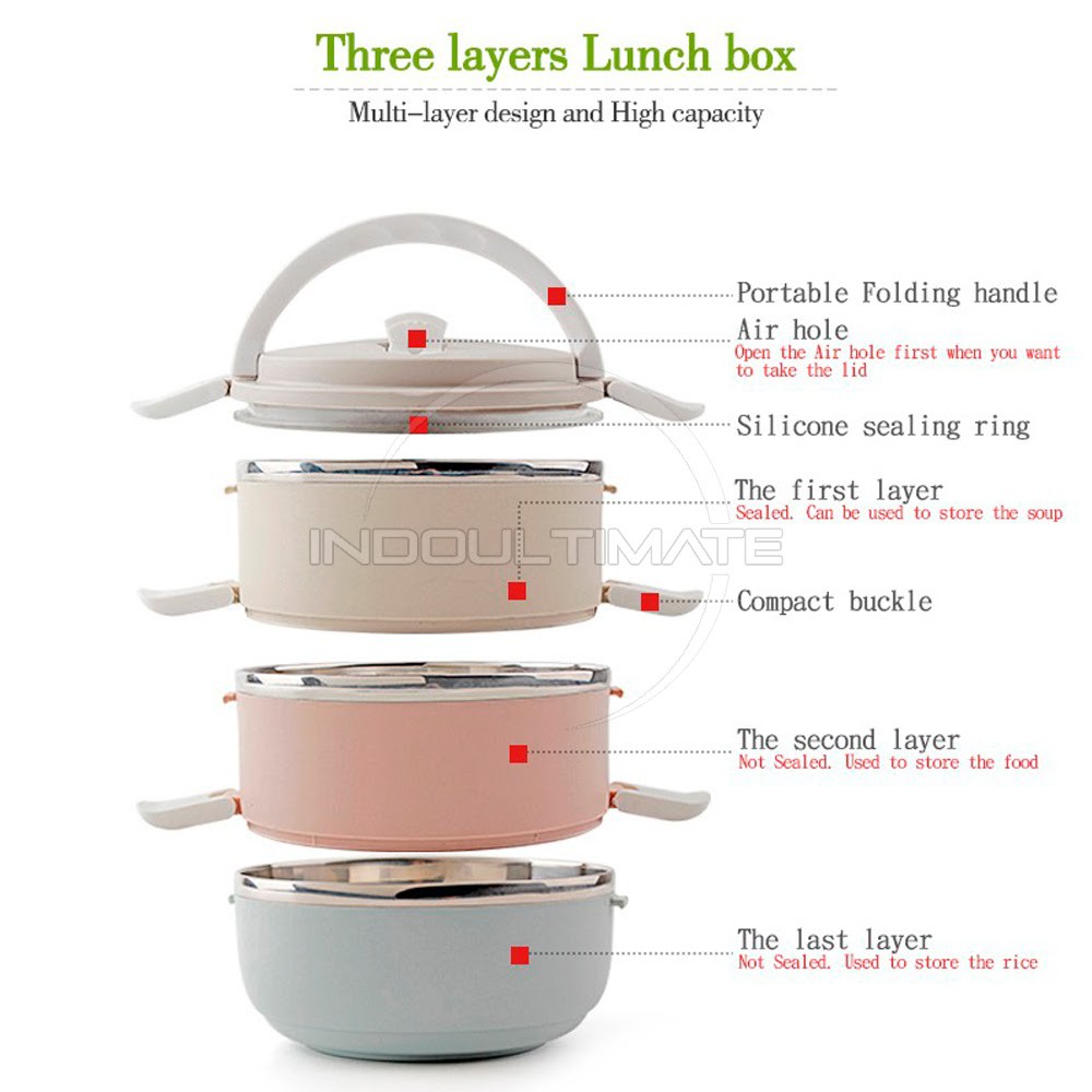 Rantang Susun 3 Tahan Panas/Kotak Makan/Bekal/Stainless Steel Lunch Box HL RN-04 - Full Colour