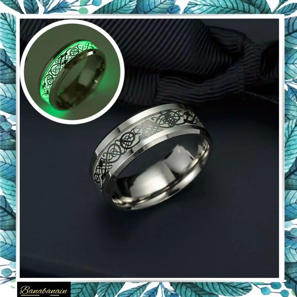 Cincin glow in the dark motiv naga stainless steel cincin pria wanita