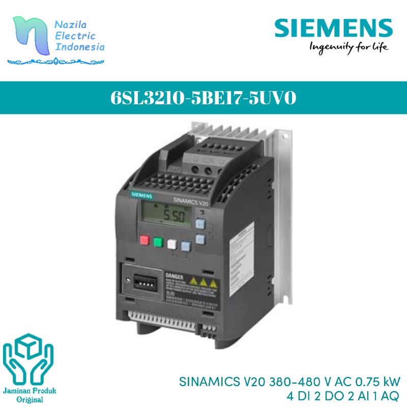 Siemens Sinamics 6SL3210-5BE17-5UV0 V20 3P 380-480V 0.75kW Inverter