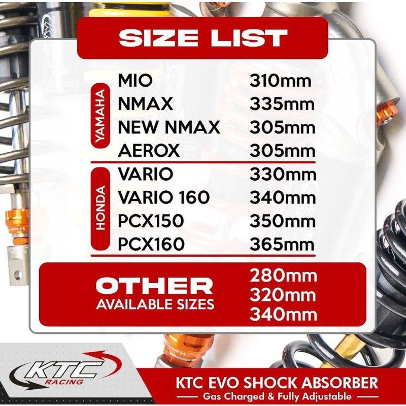 SHOCKBREAKER KTC YAMAHA NMAX 155 335MM EVO SERIES SHOCK KTC ORIGINAL TYPE EVO