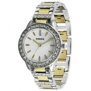 Jam Tangan Wanita Fossil Women Quartz White Dial Stainless Steel and Crystals Watch (ES2409)