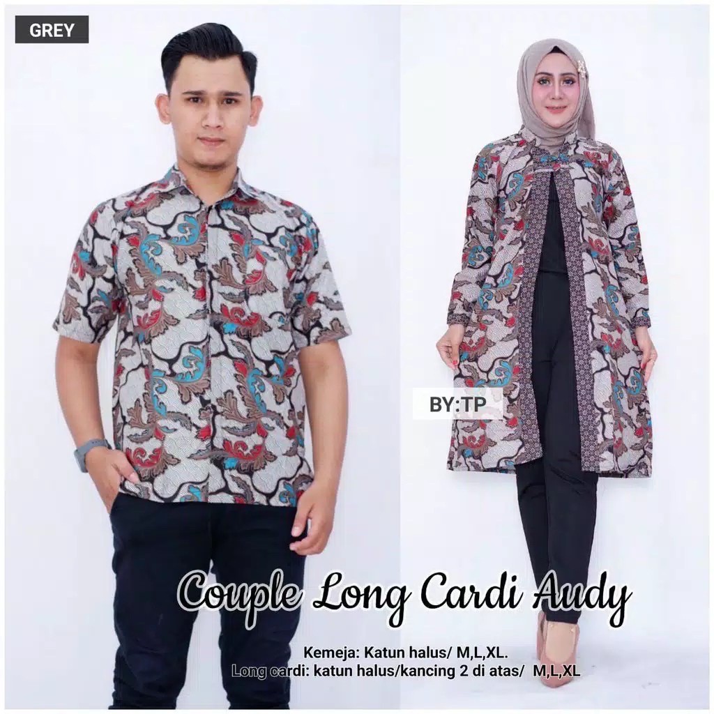 [ADA JUMBO] Long Cardi Lawasan Daun Batik Audy Couple Sarimbit Outer Muslim Kardigan Kantor Kerja