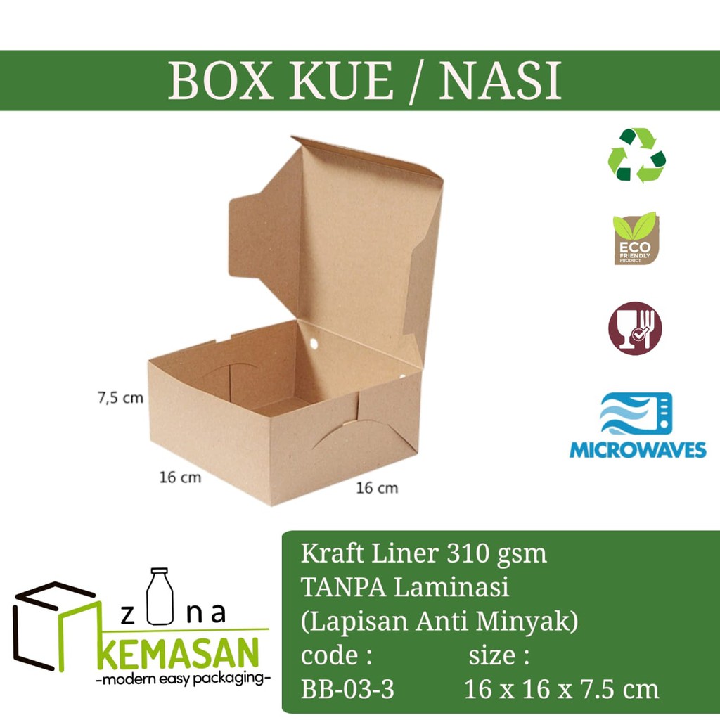 

BOX DUS KARDUS KOTAK MAKANAN NASI ROTI KUE SNACK 16x16x7,5 cm KRAFT 310 gsm