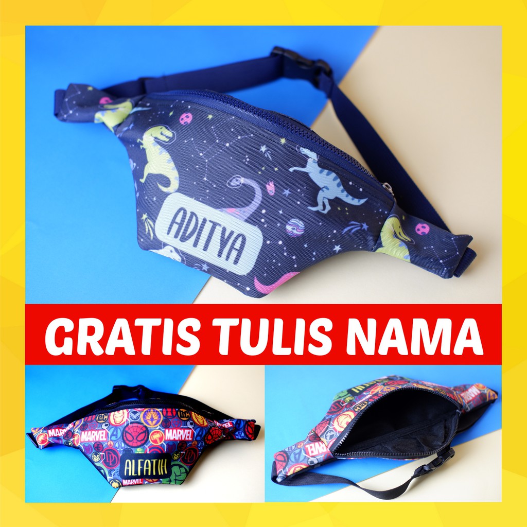 Tas selempang anak CETAK NAMA GRATIS bahan condura RESLETING KUAT dan awet - TA01