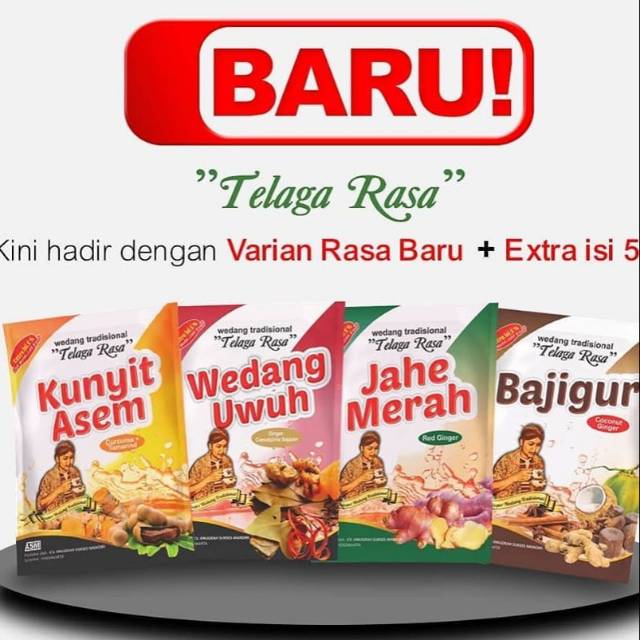 Paket mix varian baru wedang telaga rasa kunyit asem, wedang uwuh, jahe merah, dan bajigur