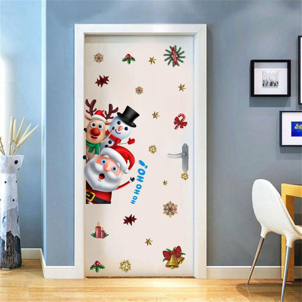 Preva Stiker Pintu Natal Lucu Snowman Self-adhesive Tahan Air DIY Dekorasi Stiker Kulkas