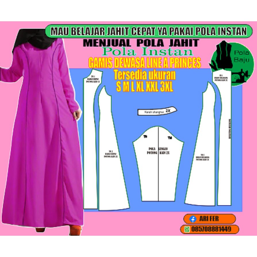 Pola Baju Pola Gamis Pias Dewasa Gamis Princes cut