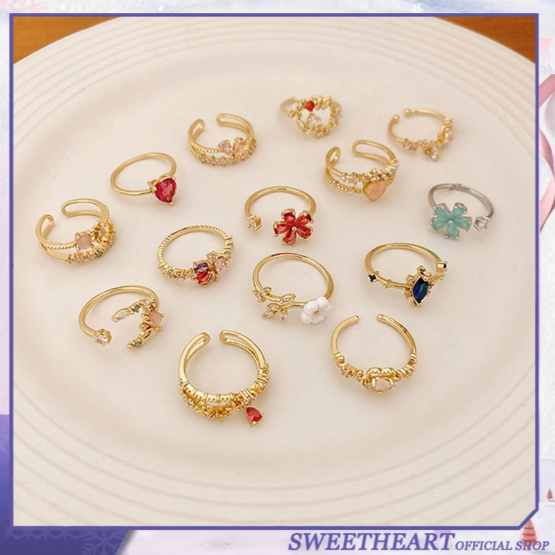 Cincin Kristal Berlian Imitasi Warna Emas Dan Silver Gaya Korea Untuk Wanita