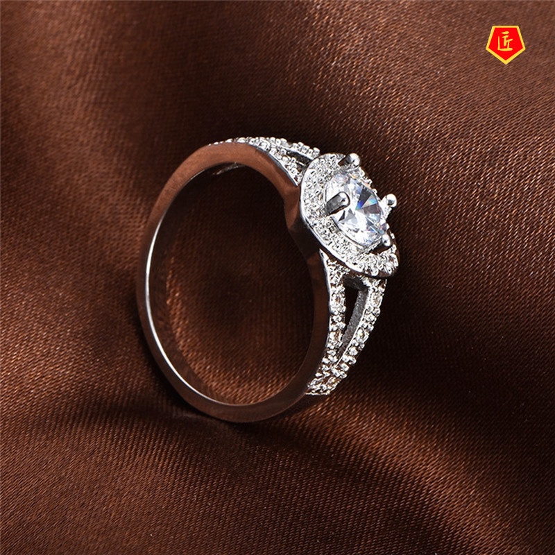 [Ready Stock]Full Diamond Heart-Shaped Ring Female Classic Personality