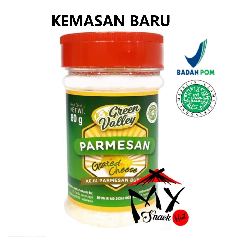 GREEN VALLEY PARMESAN CHEESE 80GR GREENVALLEY KEJU GRATED PARMESAN BUBUK TOPPING PIZZA HALAL