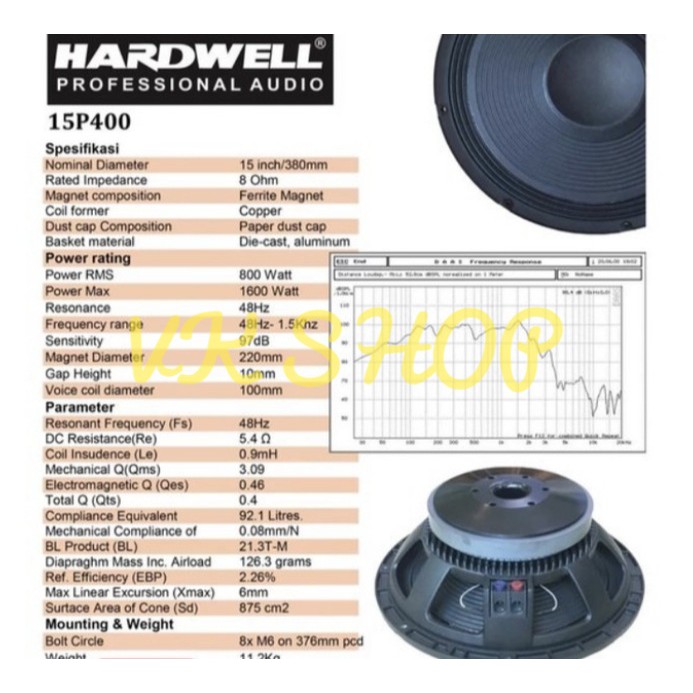 SPEAKER COMPONENT HARDWELL 15P400 ORIGINAL 15 INCH