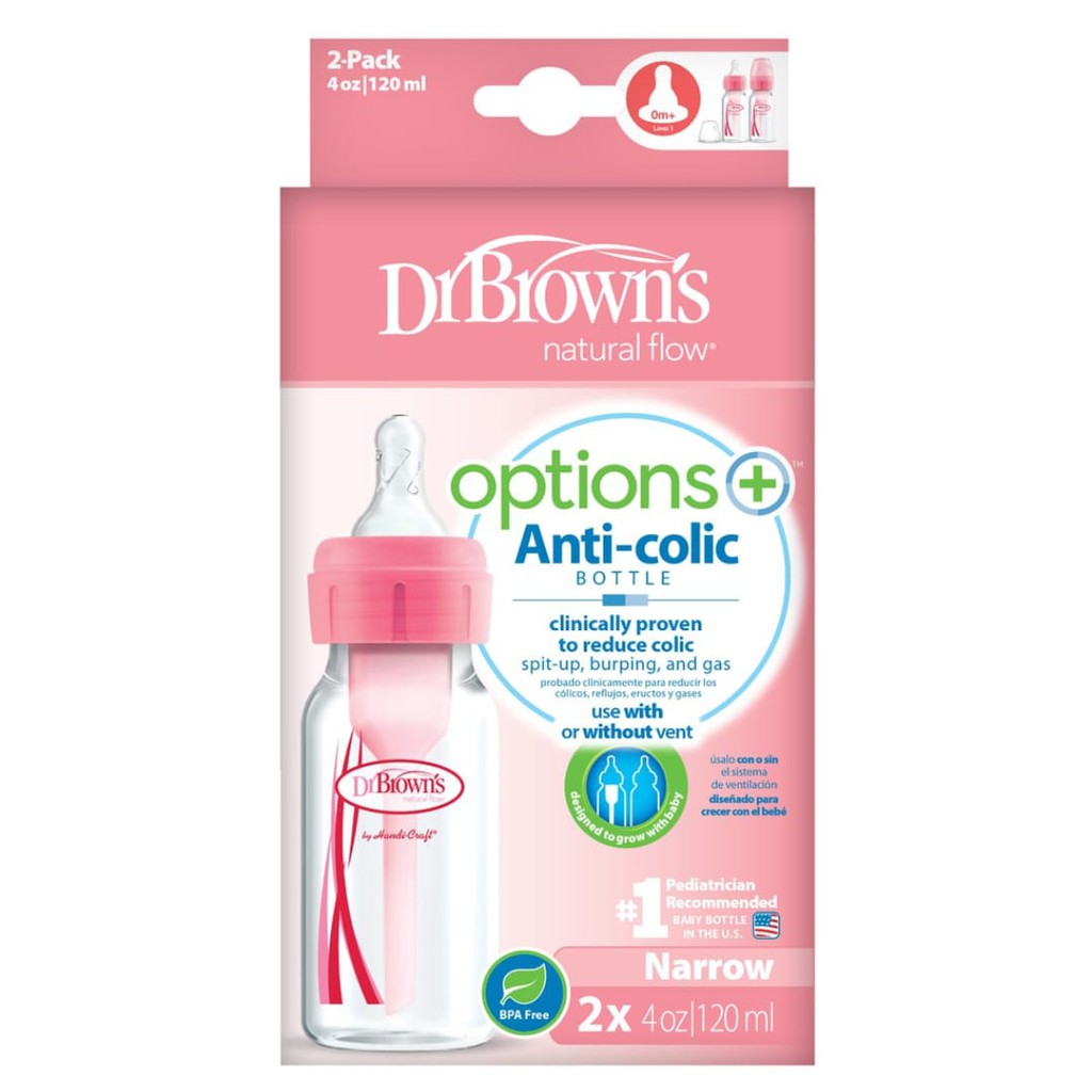 Dr. Brown's PP Options+ Narrow Neck Bottle Botol Susu 4oz /120mL isi 2 biru&amp;pink