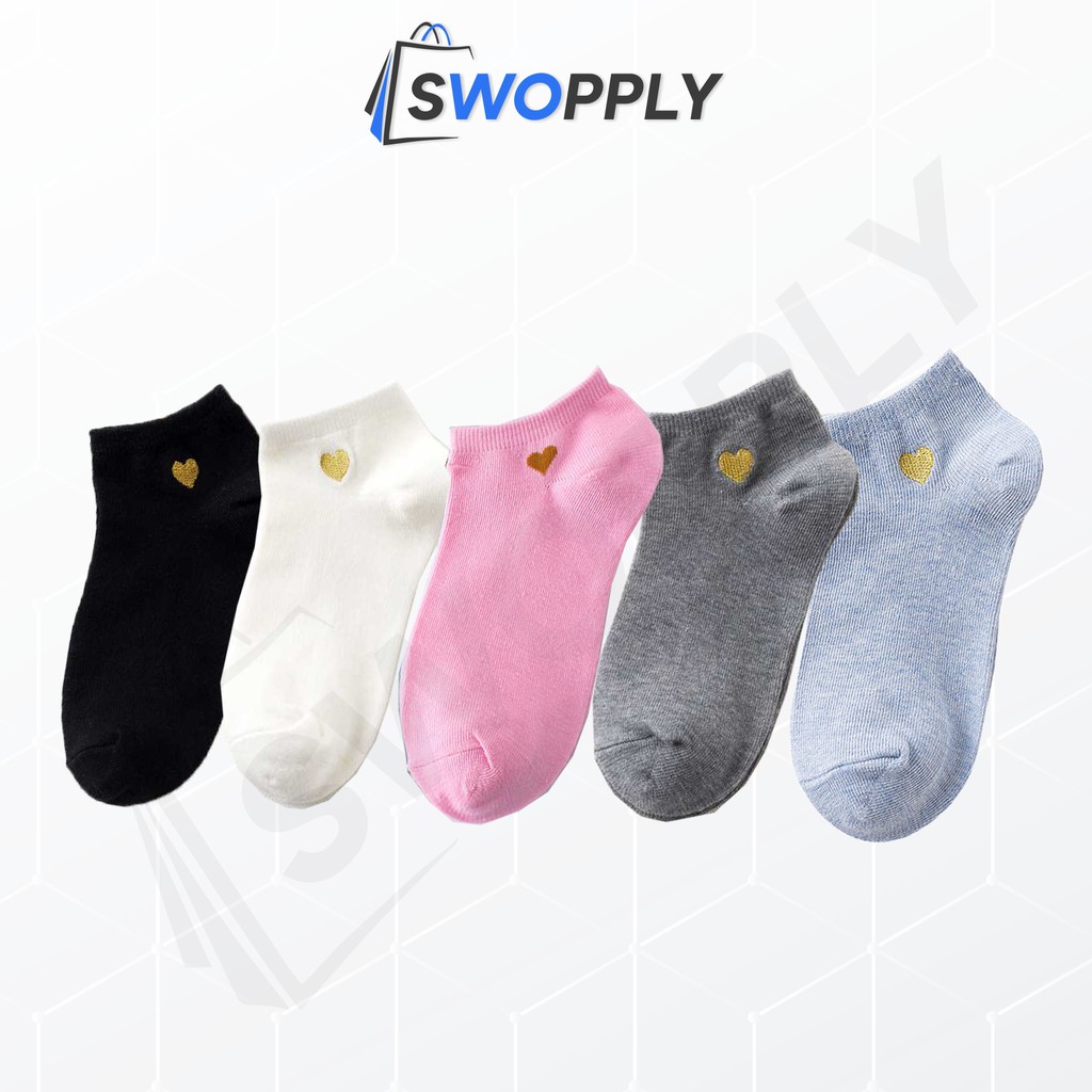 Swopply D030 D040 D050 Kaos Kaki Motif Love dan Beruang Wanita Kaos Kaki Pendek Korea   Short Socks