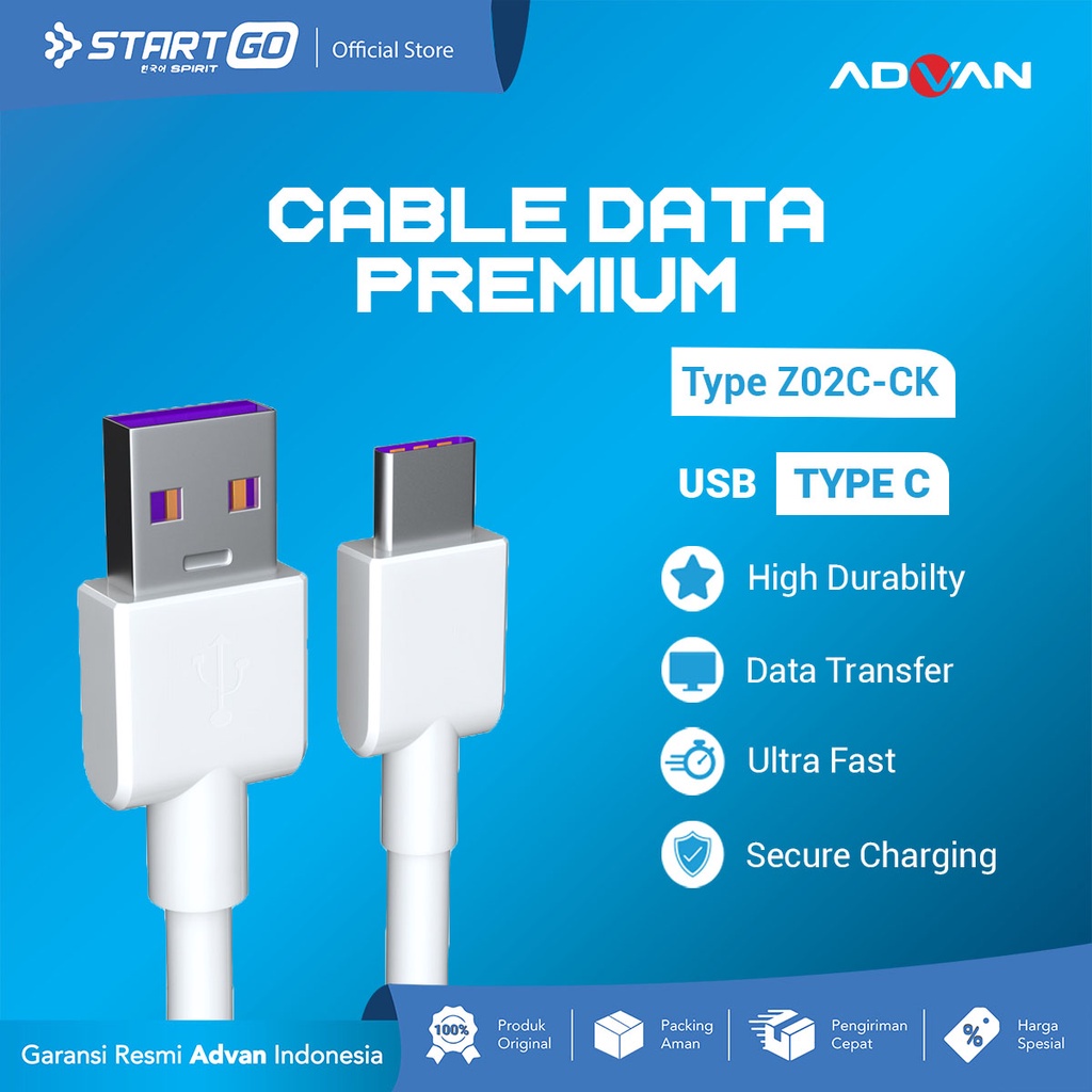 STARTGO Kabel Data Premium Z02C-CK USB to TYPE C 1m 2.4A Kabel Charger ORIGINAL