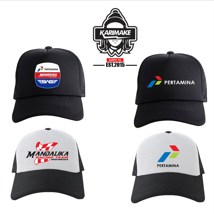 Topi Trucker PERTAMINA MANDALIKA RACING Logo BUMN Topi Jaring - GILAN