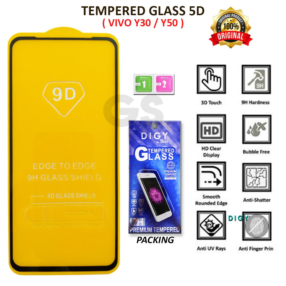 Tempered Glass 5D 10D FULL RAKKI FOR VIVO Y19 Y30 Y50 Y70S Y91 Y95 Y91C Y93 V19 V17 Z3i