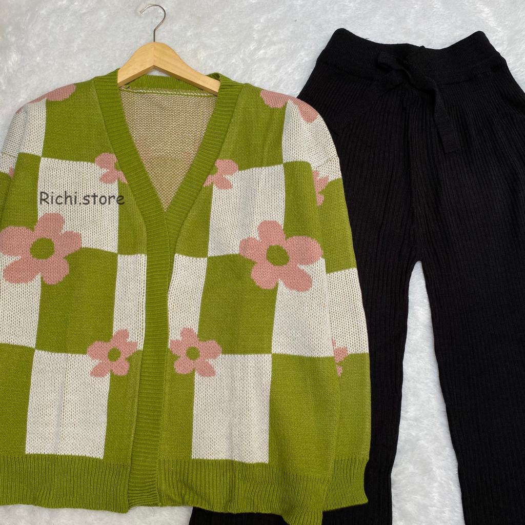 One set rajut camelia outer baju celana kulot