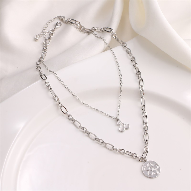 Korean Flower Cherry Double Necklace Necklace Hip Hop Fashion Simple Clavicle Chain For women