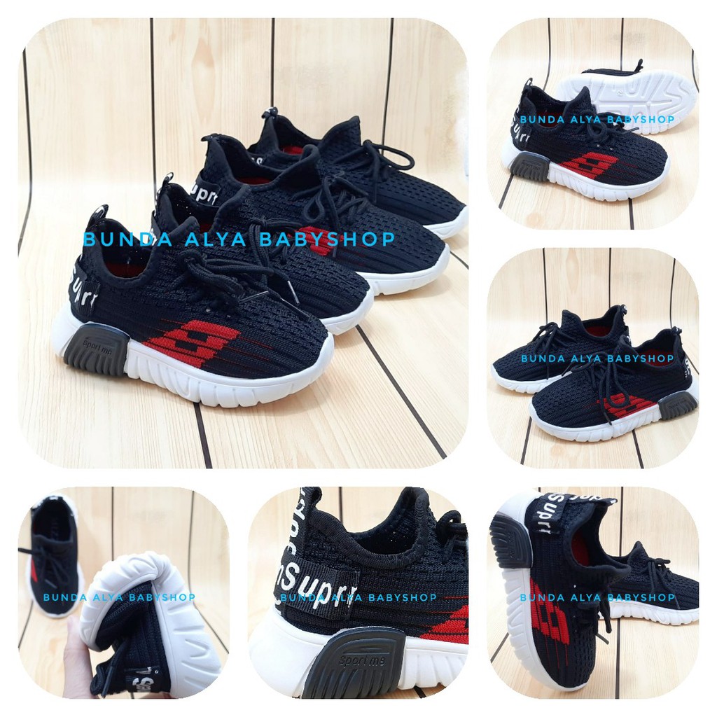 Sepatu Anak Laki Laki IMPORT Premium 1 - 6 Tahun Sneakers HITAM - Sepatu Anak Cowok Sport Size 21 - 32 Alas Karet Anti Licin SALE