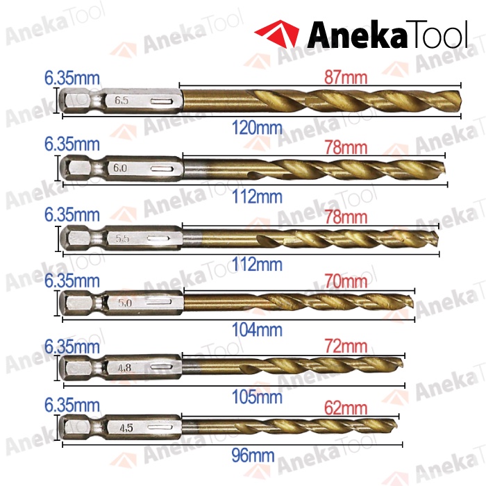 Mata Bor Besi Baja Set 13pcs HSS Titanium Power Drill Steel Hex Shank