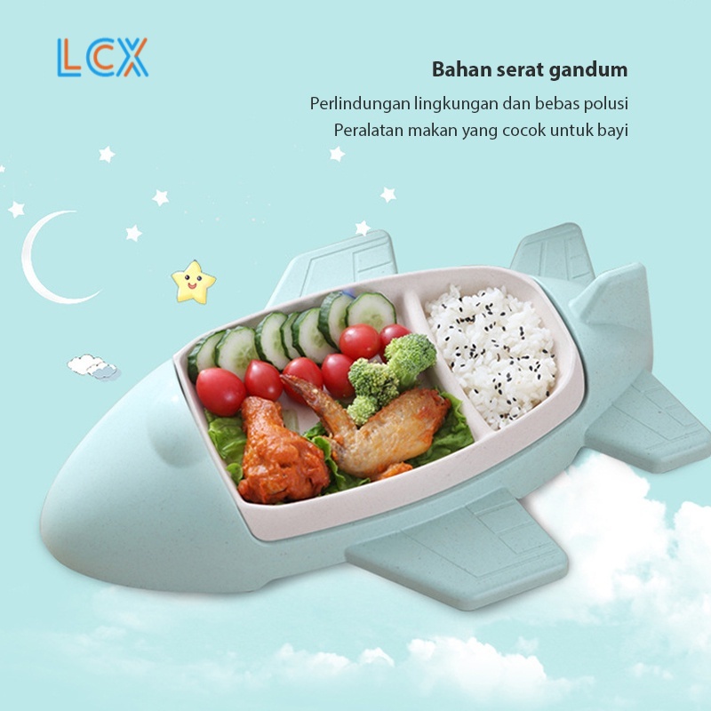 LCX 6 Pcs Set Tempat Makan Anak Piring Mangkuk Wheat Straw Pesawat Terbang  Mangkuk Bayi  BPA Free