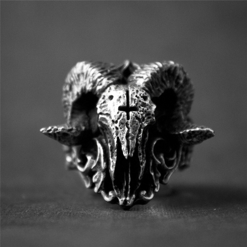 Vampire Ring Goat Ring Stainless Steel Bull Skull Unique Engagement Party Ring Men Punk Ring Jewelry Sheep Goat Head Horn Biker Ring