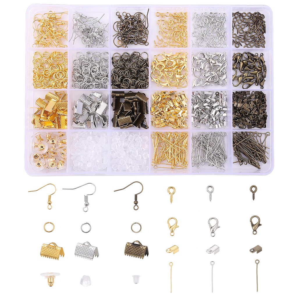 1 Set 24 Slots Alloy Accessories Jewelry Set Jewelry Making Tools Open Jump Rings Lobster Clasp Earring Hook Jewelry Making Supplies Kit