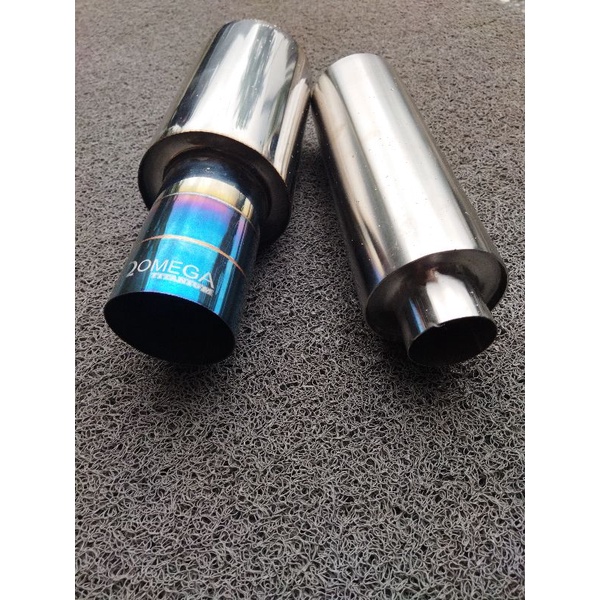Paket Knalpot Omega Titanium Biru+Resonator untuk mobil manual dan matic Knalpot Ngebas/Ngebas bulat