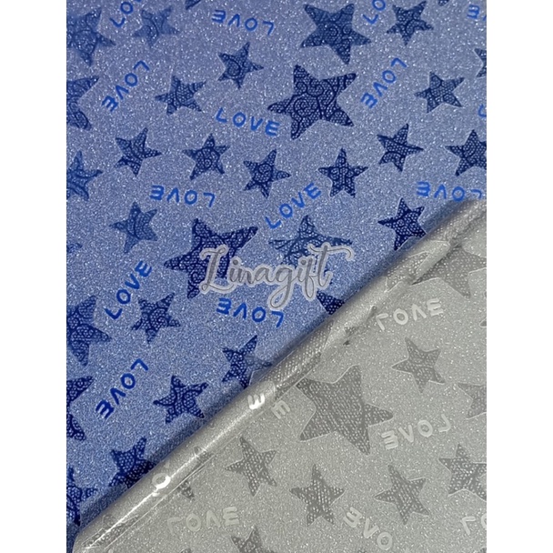 ( 3 Lembar ) PLASTIC METALLIC GLITTER STARS - PLASTIK KADO METALIK GLITER PASIR BINTANG STAR SILVER GOLD CLASSIC VINTAGE EXCLUSIVE EUSTHATIC