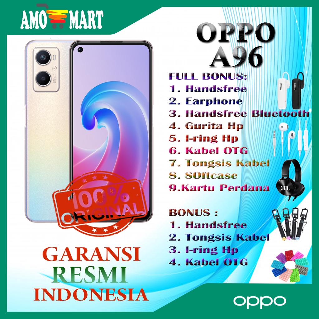 HP OPPO A96 RAM 8/256 GB NEW 100% ORI GARANSI RESMI OPPO INDONESIA