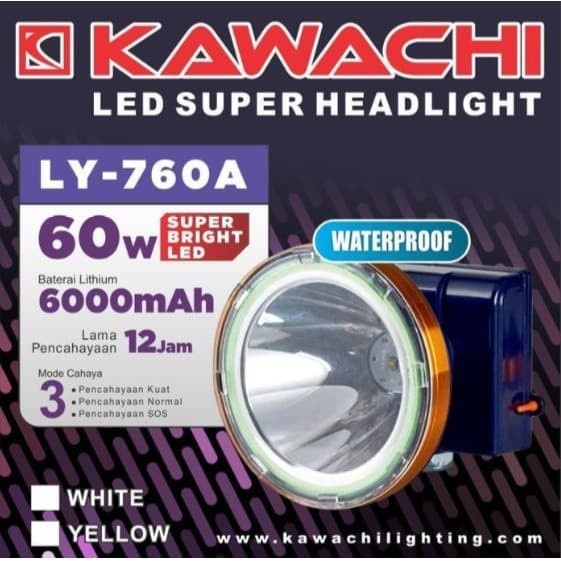 DOD SENTER KEPALA HEADLAMP KAWACHI 60W LY-760A WATERPROOF CAHAYA PUTIH SUPER TERANG