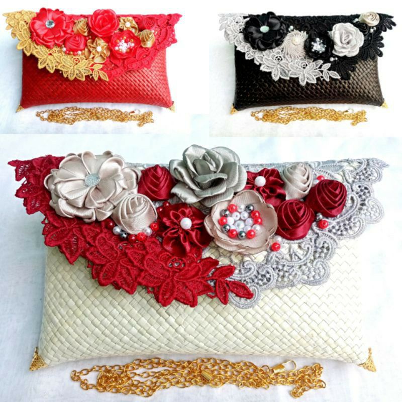 clutch pesta premium // clutch anyaman pandan brokat // tas resmi