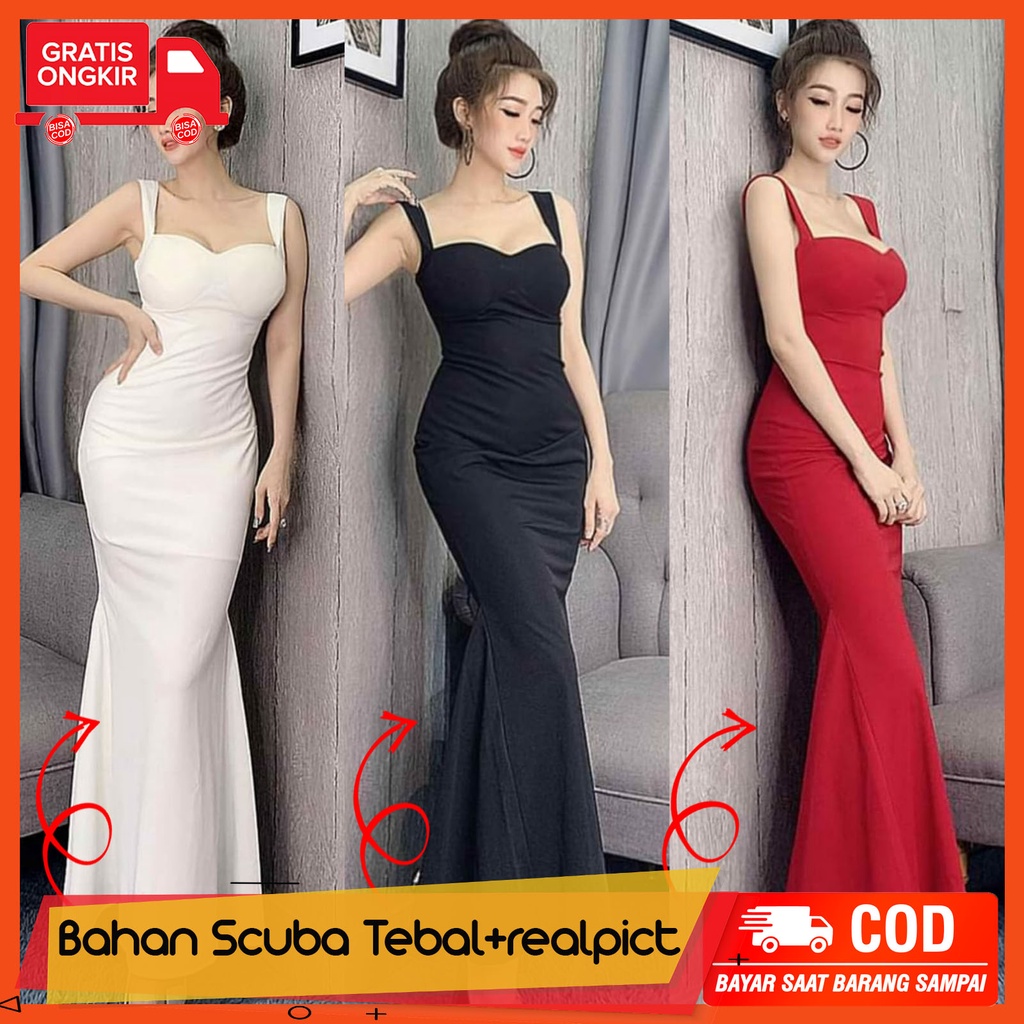 GAUN PESTA MEWAH ELEGAN TERBARU 2022 205 CAITIE |  LONG DRESS PANJANG WANITA KEKINIAN BAHAN SCUBA PR