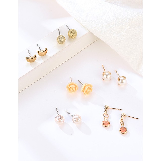 LRC Anting Set Fashion Gold Alloy Ear 30 Pairs Of Nails F83549