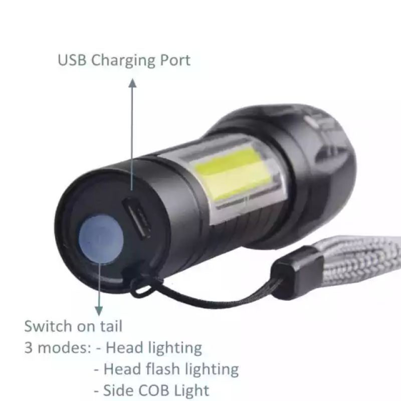 Senter SWAT Mini Zoom Super LED COB Emergency Flashlight Camping