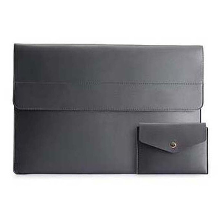 Tas Laptop Softcase Sleeve PU Leather Magnetic 13 14 inch grey